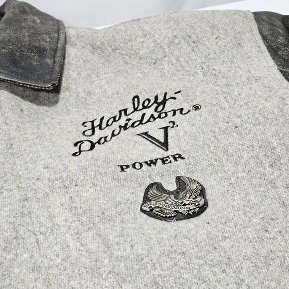 Harley Davidson Men Leather Jacket V Power Motorcycles Spell Out Logo Zip Coat L - Picture 3 of 15